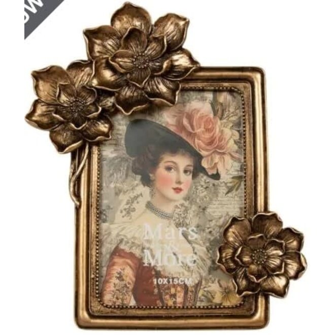 Fotolijst rechthoek bloemen goud 18x3,2x22cm