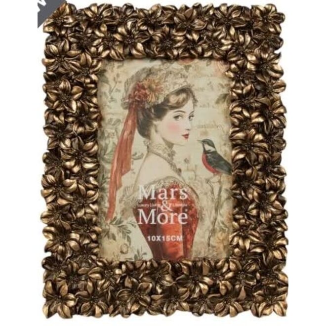Fotolijst rechthoek allover bloemen hars goud 17x2x22cm