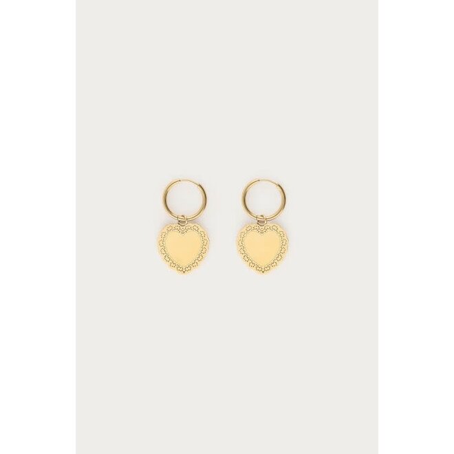Love oorringen met groot hartvormige bedel Goudkleurig
