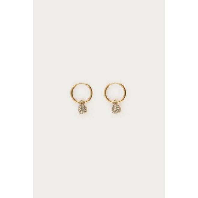 Love oorringen met vierkante strass steen Goudkleurig