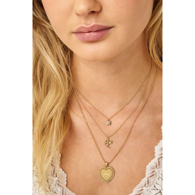 Love ketting met vierkante strass steen Goudkleurig