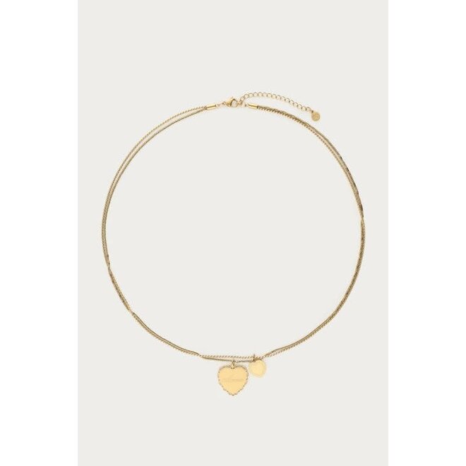Love dubbele ketting met hartjes Goudkleurig