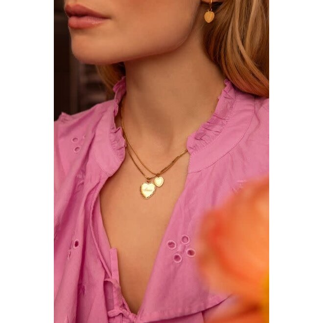 Love dubbele ketting met hartjes Goudkleurig