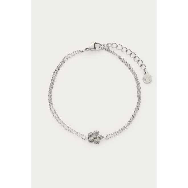 Armband met dubbele ketting & bloem Zilverkleurig