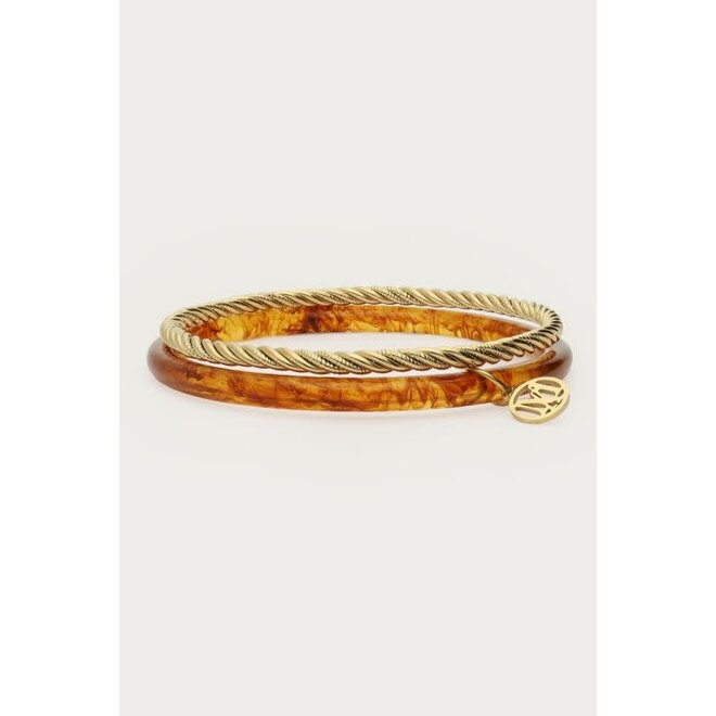 Bruine dunne bangle set