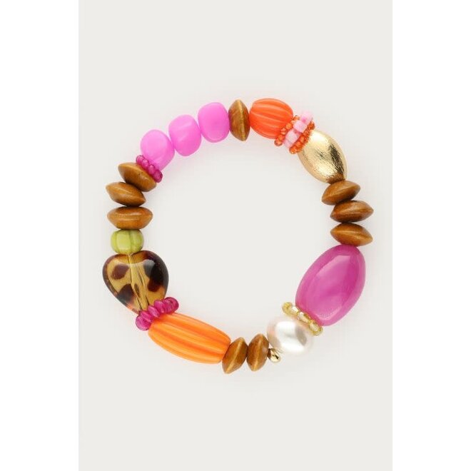Multikleur statement elastieken kralenarmband met imitatieparel
