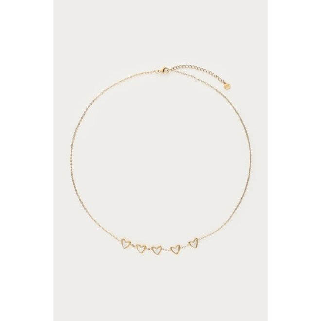 Ketting met vijf parelmoer hartjes Goudkleurig