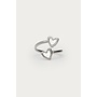 Ring met twee parelmoer hartjes zilverkleurig