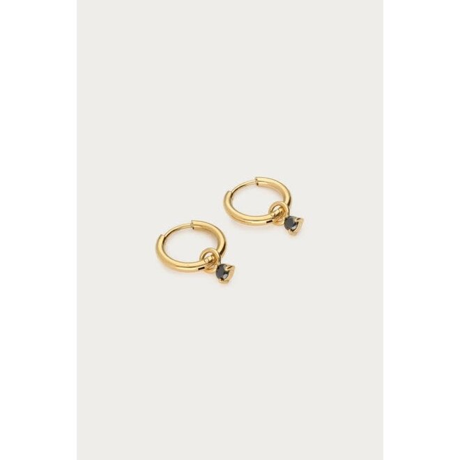 Minimalistische oorringen met zwarte strass steen goudkleurig