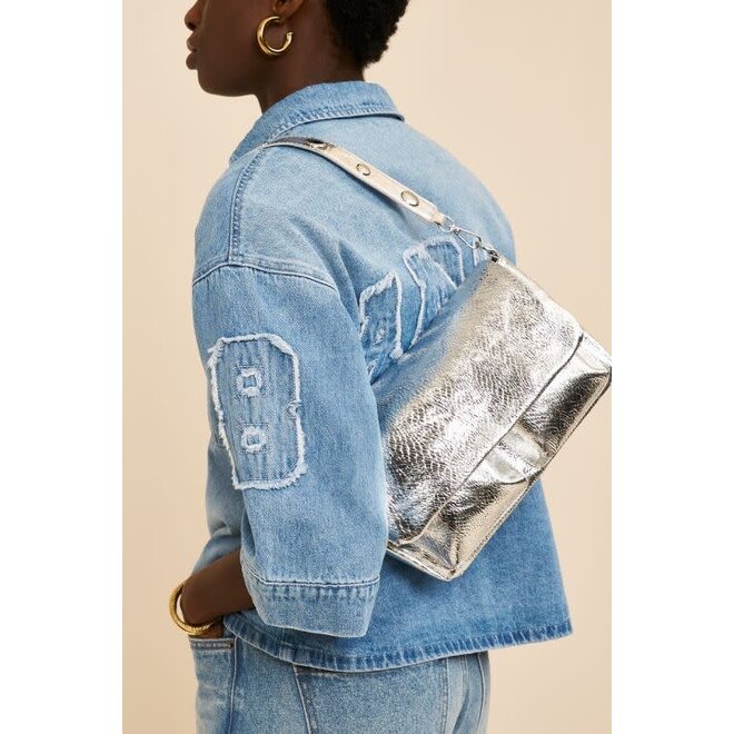 Zilverkleurige crossbody tas met croco design