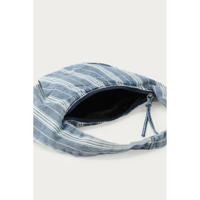Blauwe denim schoudertas met strepen