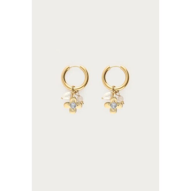 Botanical statement oorringen met bloem en strass steen