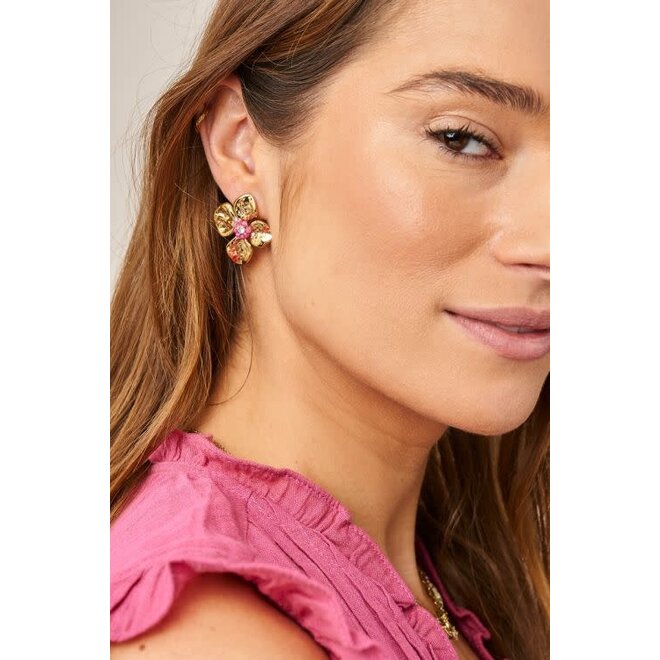 Botanical stud met mini multikleur kralen