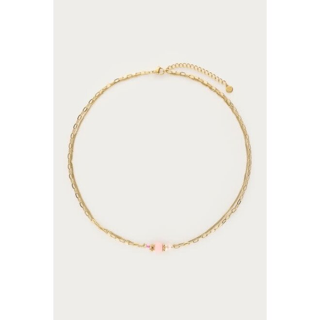 Botanical dubbele ketting met roze steen
