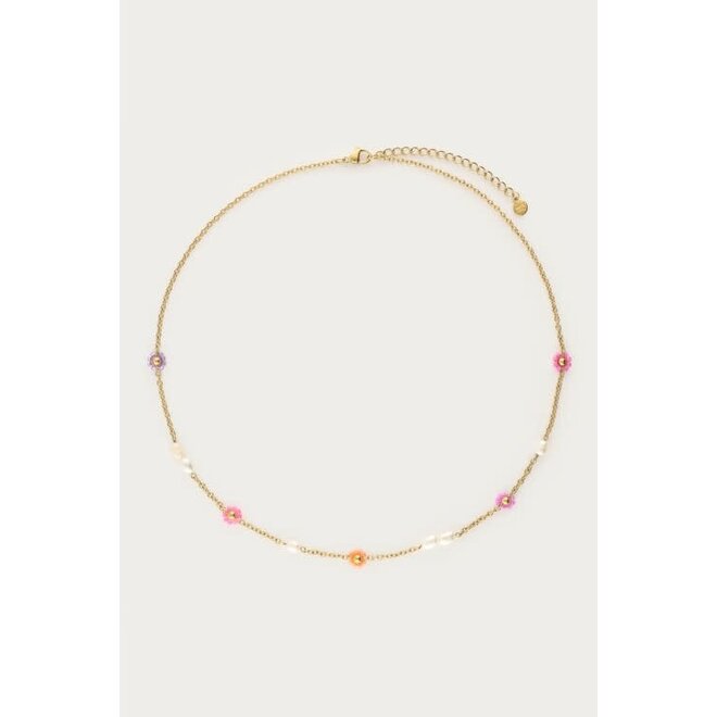 Botanical ketting met bloemen en zoetwaterparels