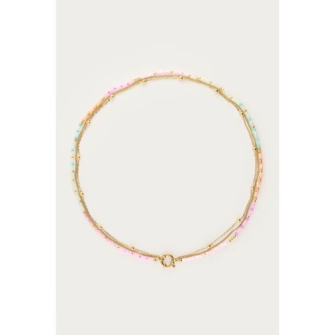 Botanical driedubbele ketting met multikleur kralen
