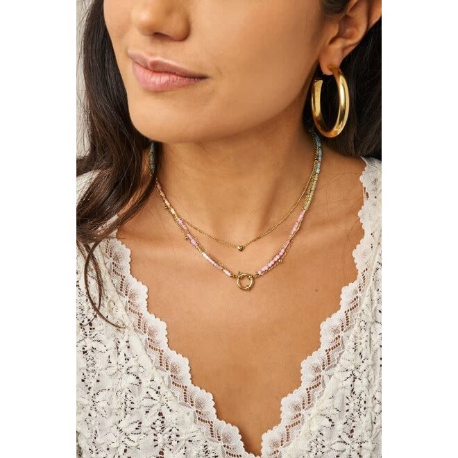 Botanical driedubbele ketting met multikleur kralen