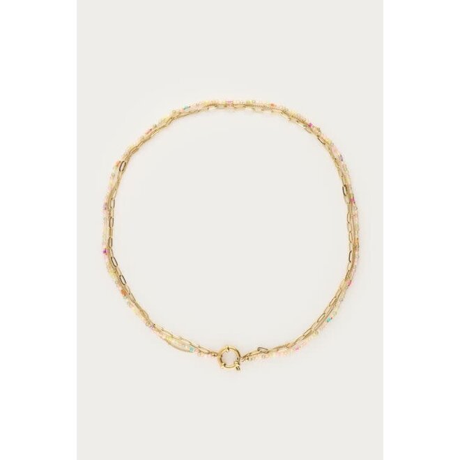 Botanical driedubbele ketting met licht groene kralen