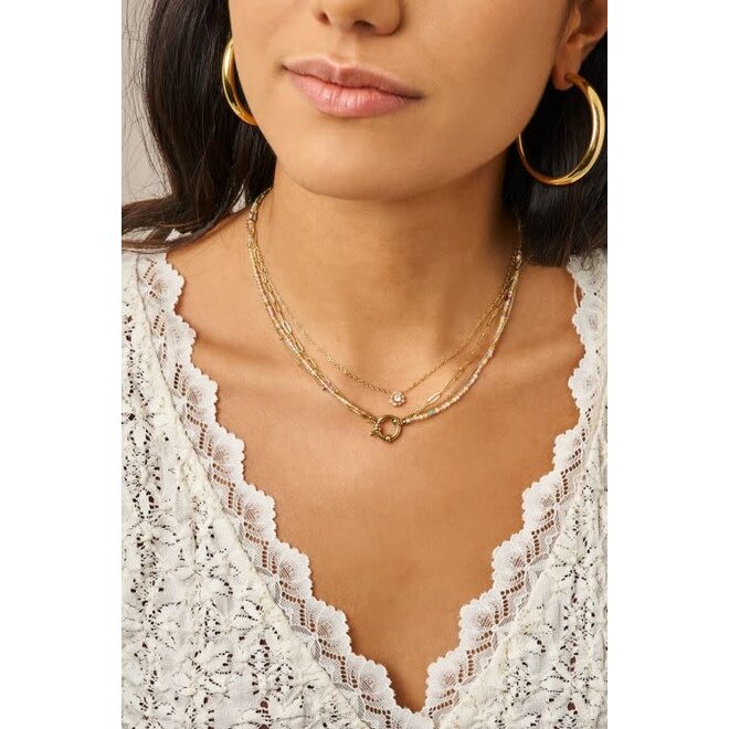 Botanical driedubbele ketting met licht groene kralen