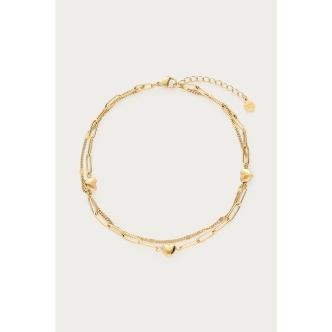 Dubbele enkelband met schakel en hartje