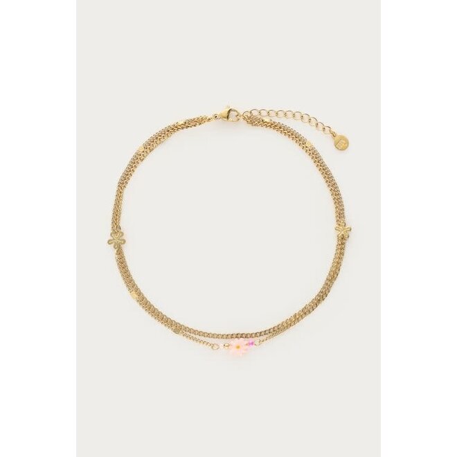 Dubbele enkelband met roze bloem