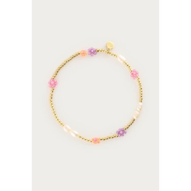 Botanical elastieken armband met bloemen