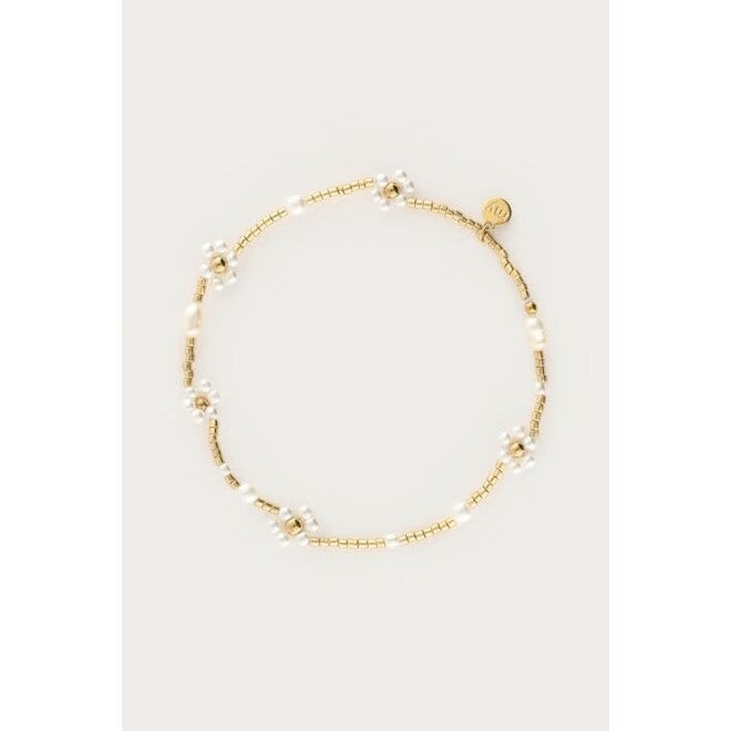Botanical elastieken armband met zoetwaterparel bloemen