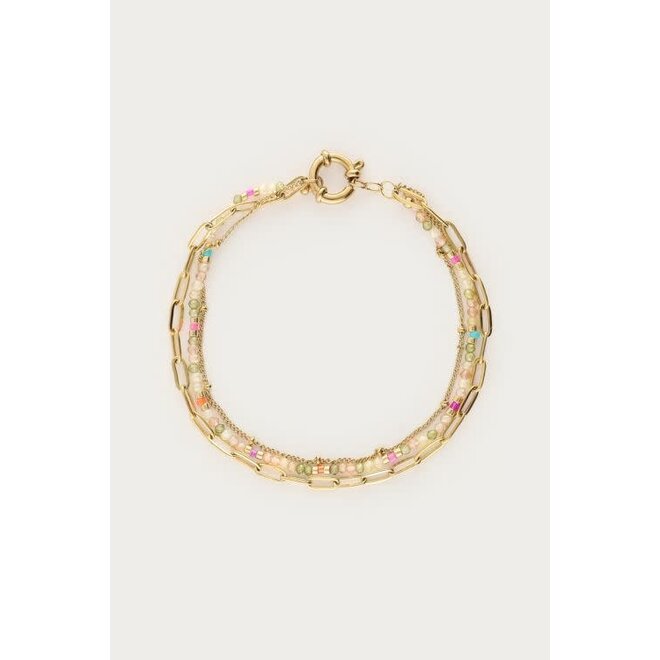 Botanical driedubbele armband met licht groene kralen