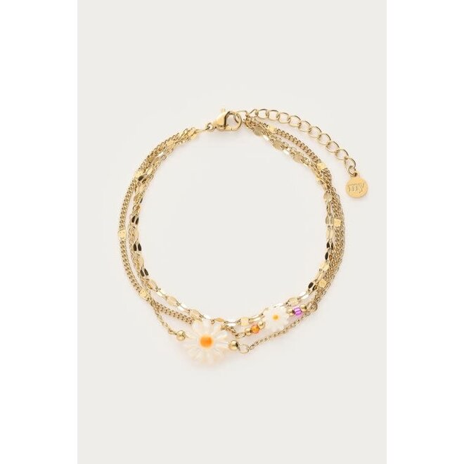 Botanical driedubbele armband met witte bloemen