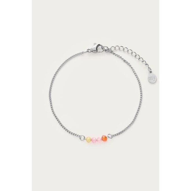 Botanical armband met vier multikleur kralen zilverkleurig
