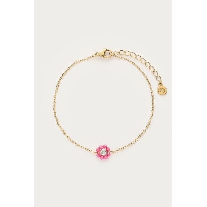 Botanical armband met kleine roze strass bloem