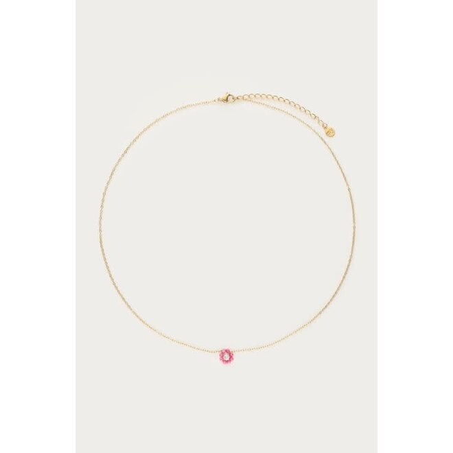Botanical ketting met kleine roze strass bloem