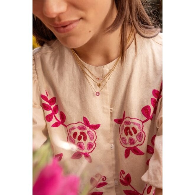 Botanical ketting met kleine roze strass bloem