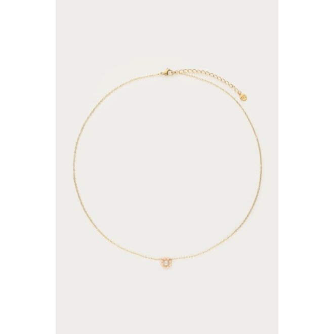 Botanical ketting met kleine beige strass bloem