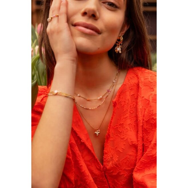 Botanical ketting met bloem en strass steen