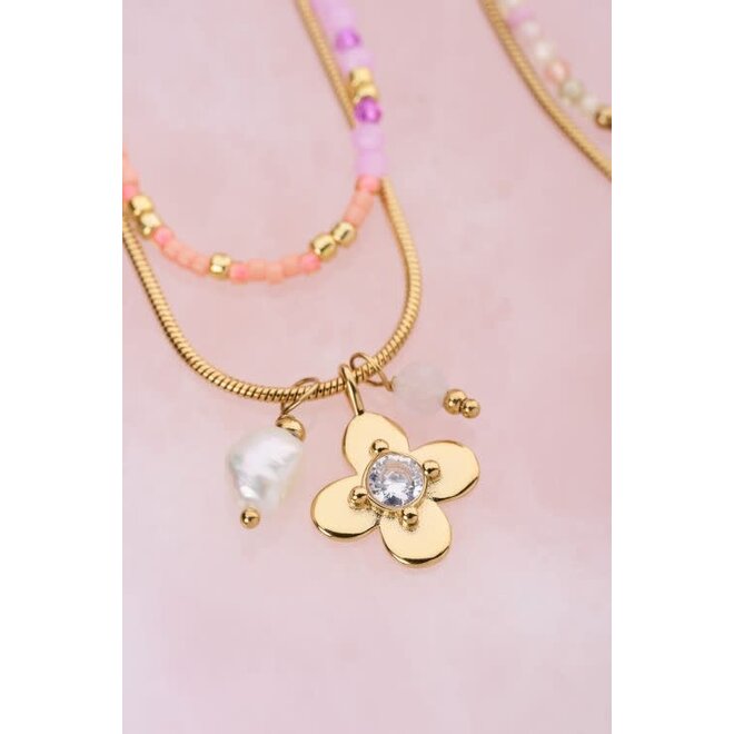 Botanical ketting met bloem en strass steen