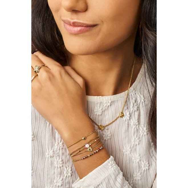 Botanical dubbele armband met roze kleine bloem