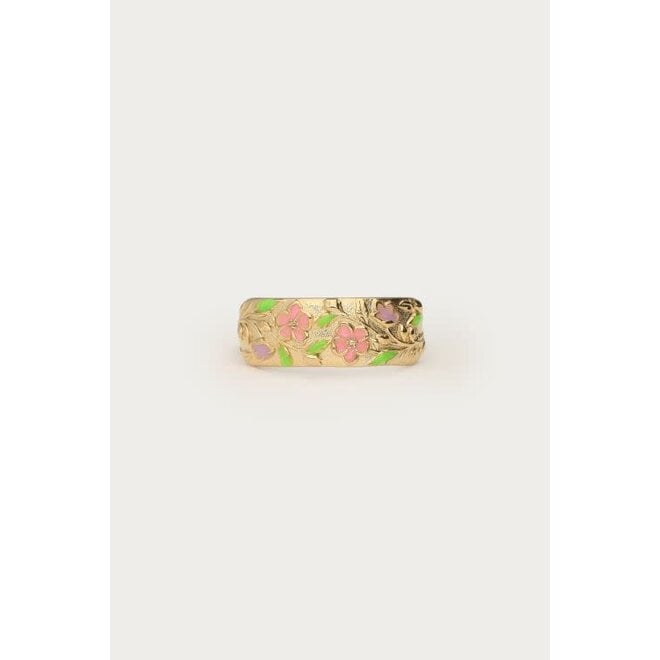 Botanical ring met roze bloemen