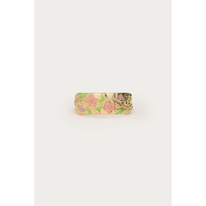 Botanical ring met roze bloemen