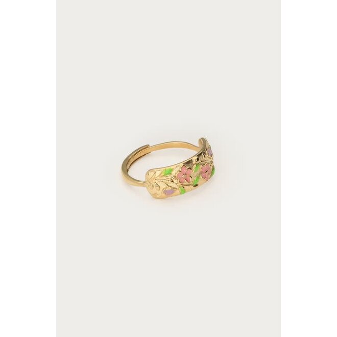 Botanical ring met roze bloemen