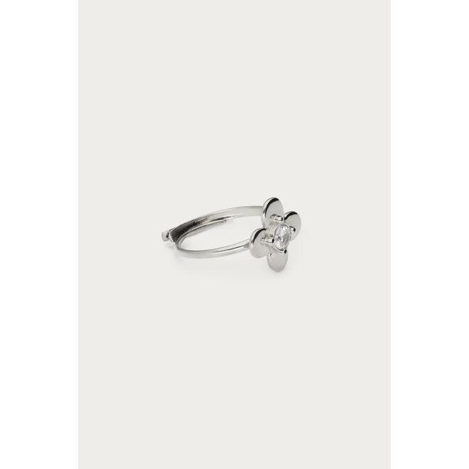 Botanical ring met bloem en strass steen zilverkleurig