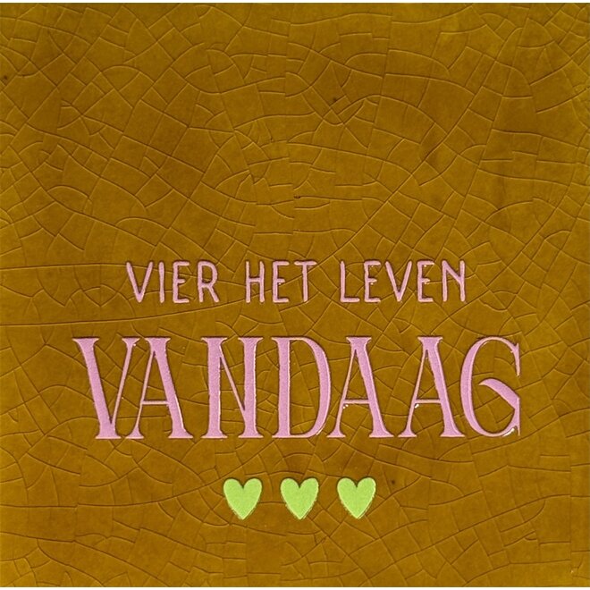 Tegeltje Vier het leven vandaag nieuw oker/warmroze(lime)