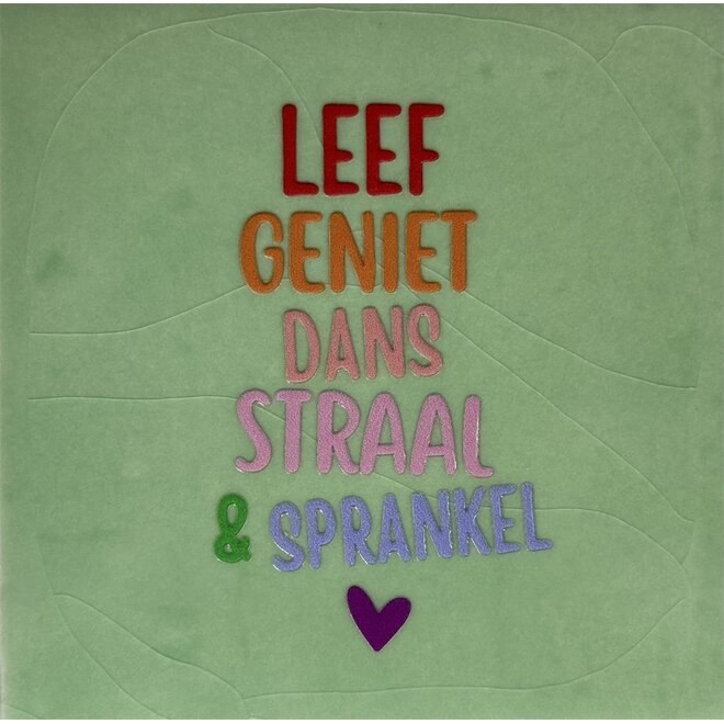 Tegeltje leef geniet dans straal & sprankel mint/rood(multi)