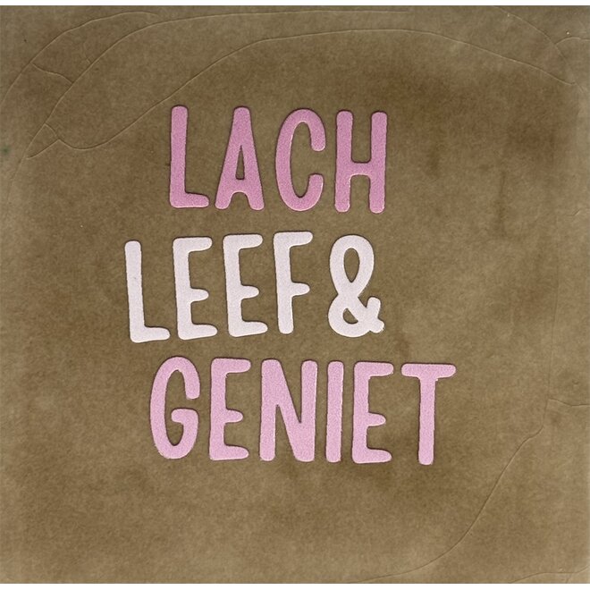 Tegeltje  lach leef & geniet taupe/combi