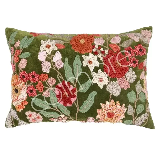 Cushion BLOOM handwoven 50x30cm green multicolor