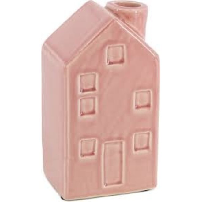 Aardewerk huisje pink 9x6,5x16cm