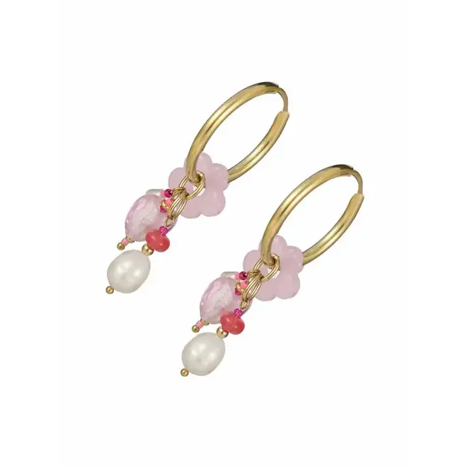 By Jam Oorbellen Roze kralen en parels