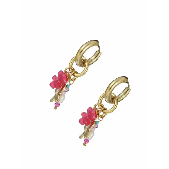 By Jam Oorbellen gekleurde kralen en bloemen