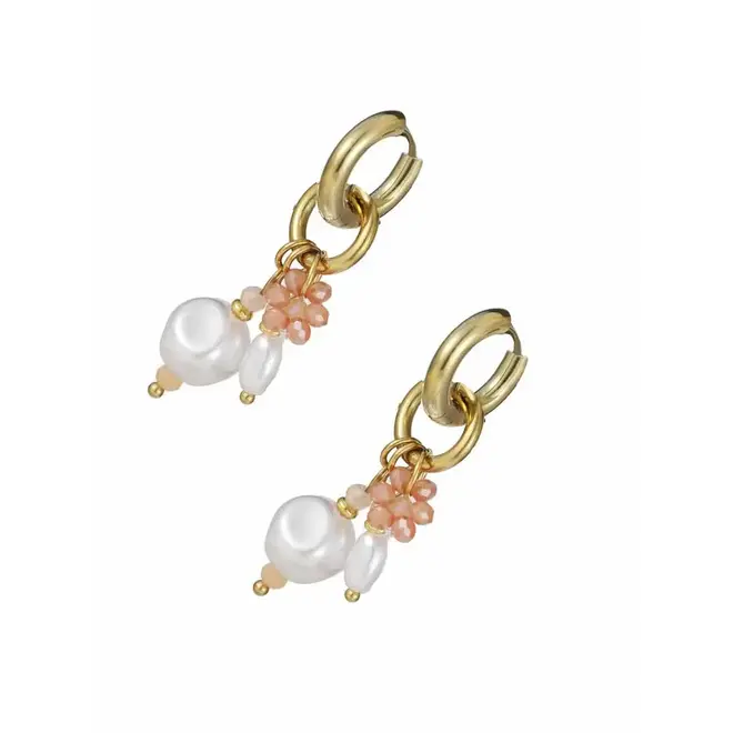 By Jam Oorbellen beige bloem en parels