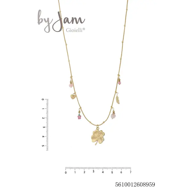 By Jam Gioielli Ketting met klaver en gekleurde kralen